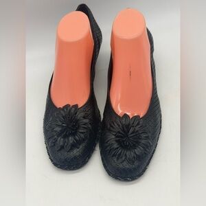 Sesto Meucci Leather Womens 11 Black Slip On Wedge Low Heels Italy